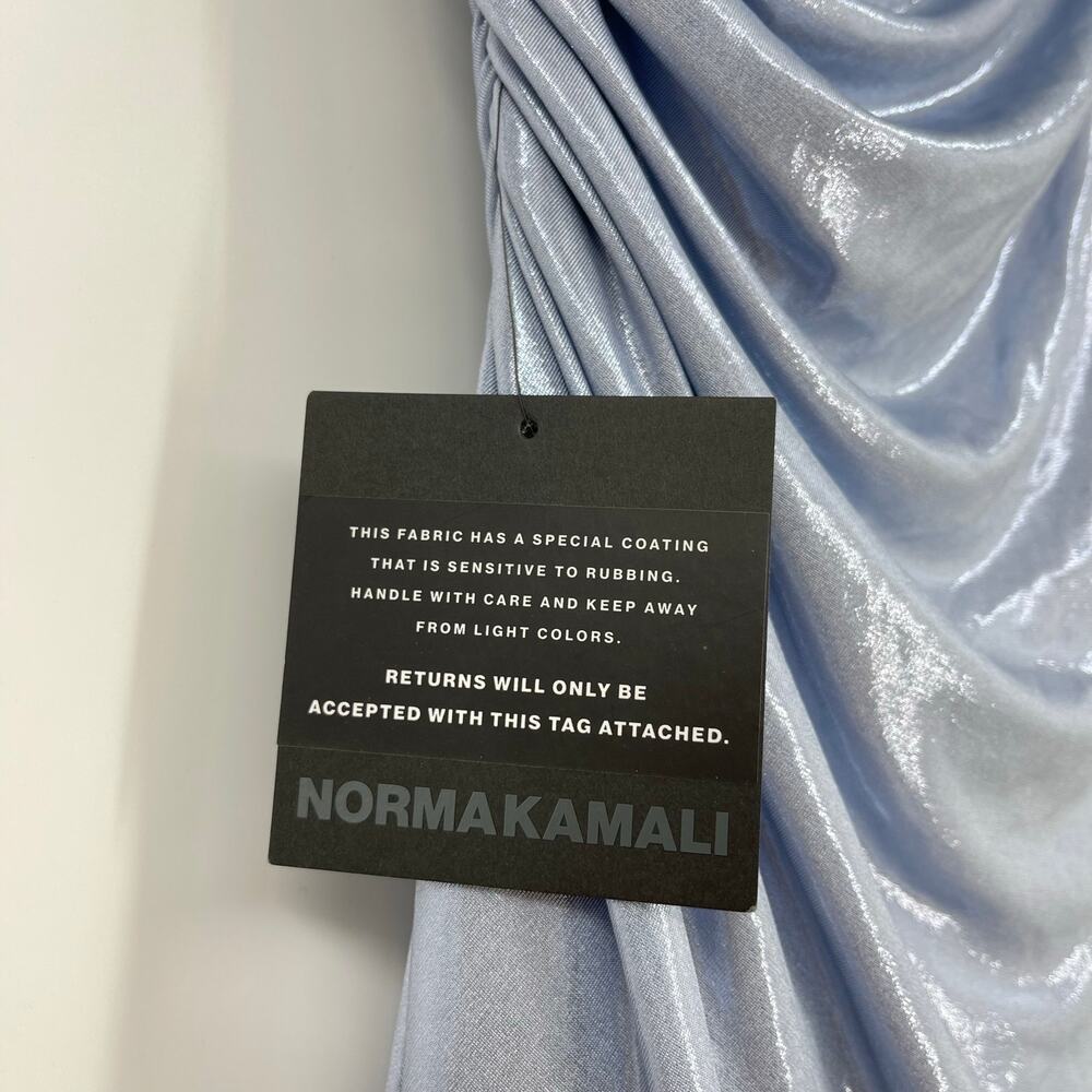 Norma Kamali | Strapless Diana Pickleball Dress in Misty Blue Metallic Mini S - Picture 7 of 15